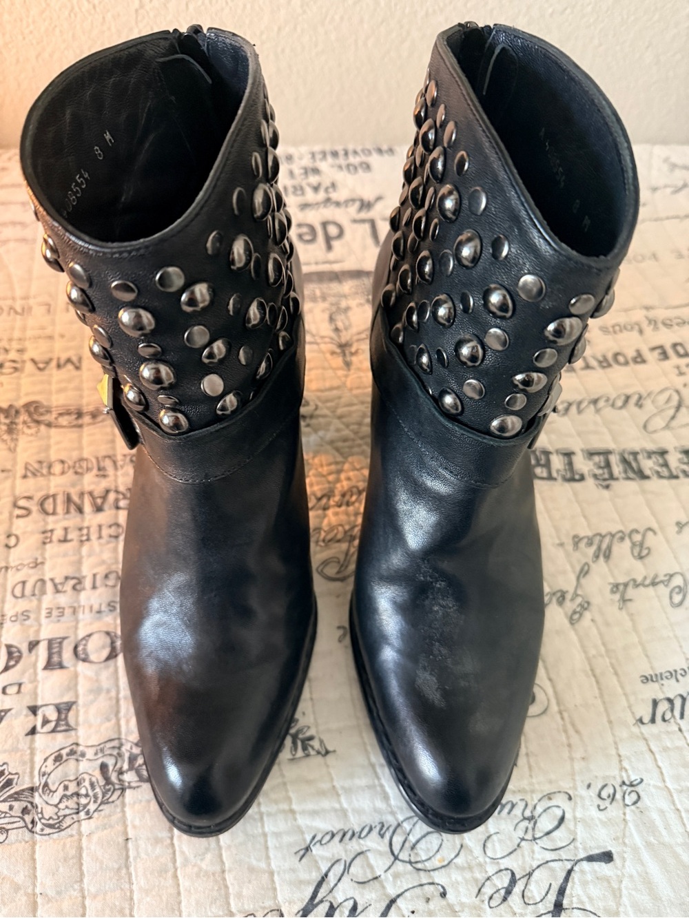 Stuart Weitzman Black Leather Studded Ankle Booties